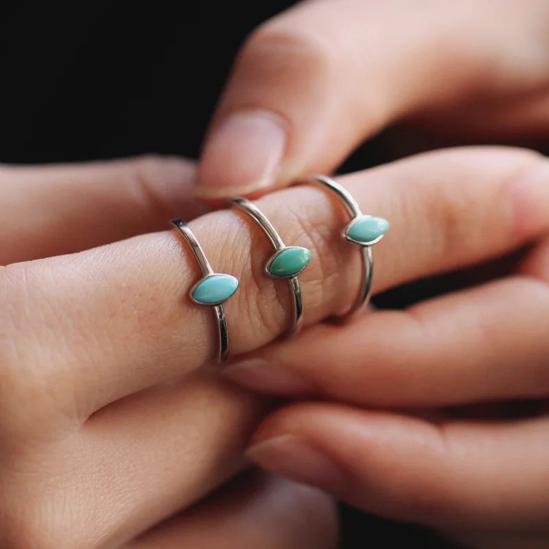 Natural Un-Optimized Hubei , Vintage Marquise Blue Turquoise Ring