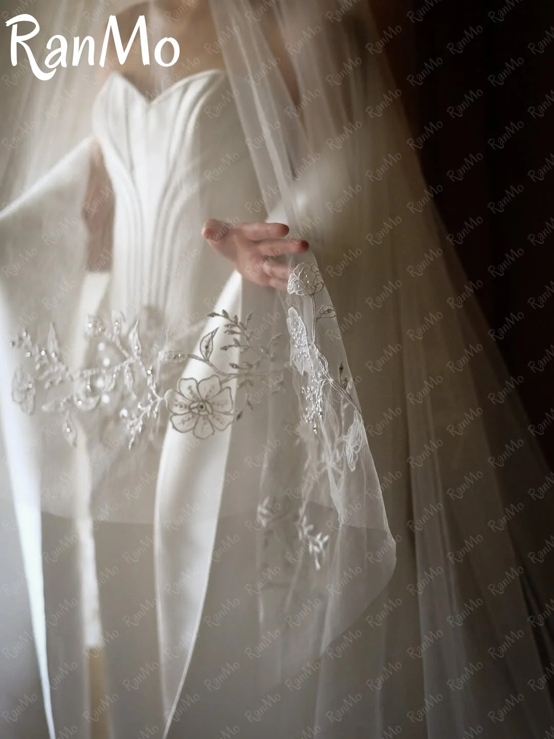 Ranmo 2025 جديد مخصص أنيق مطرز زهرة مساء فستان جودة عالية وصمة عار شال فستان زفاف فستان زفاف vestidos de novia