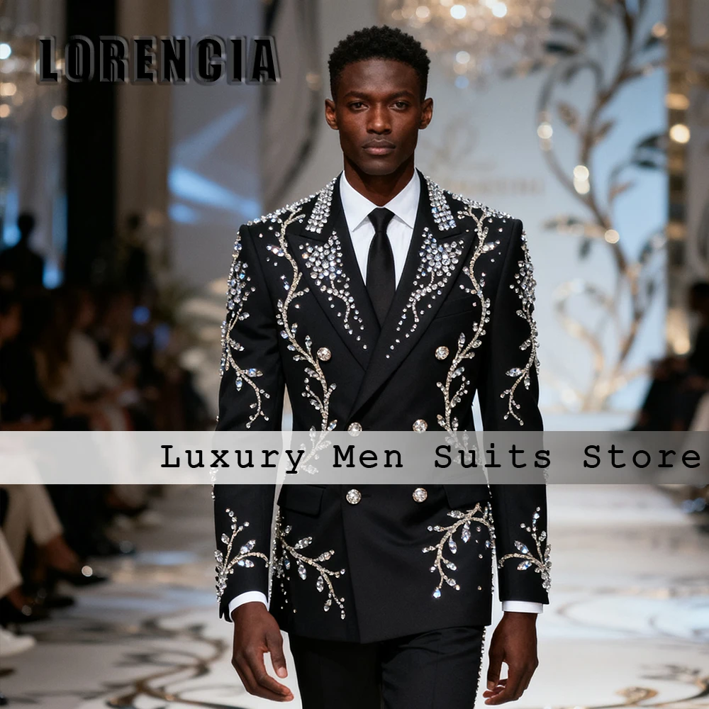 

Роскошные хрустальные костюмы для мужчин, комплект из 2 предметов, приталенные смокинги, свадебные наряды для жениха, блейзерные брюки по индивидуальному заказу, traje ju изменений masculino