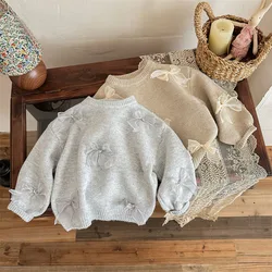 New Korea Girls Sweaters Children's Soft Butterfly Knit Child Pullover Round Neck Sweatshirt Toddler Baby Clothes 2-7 Years