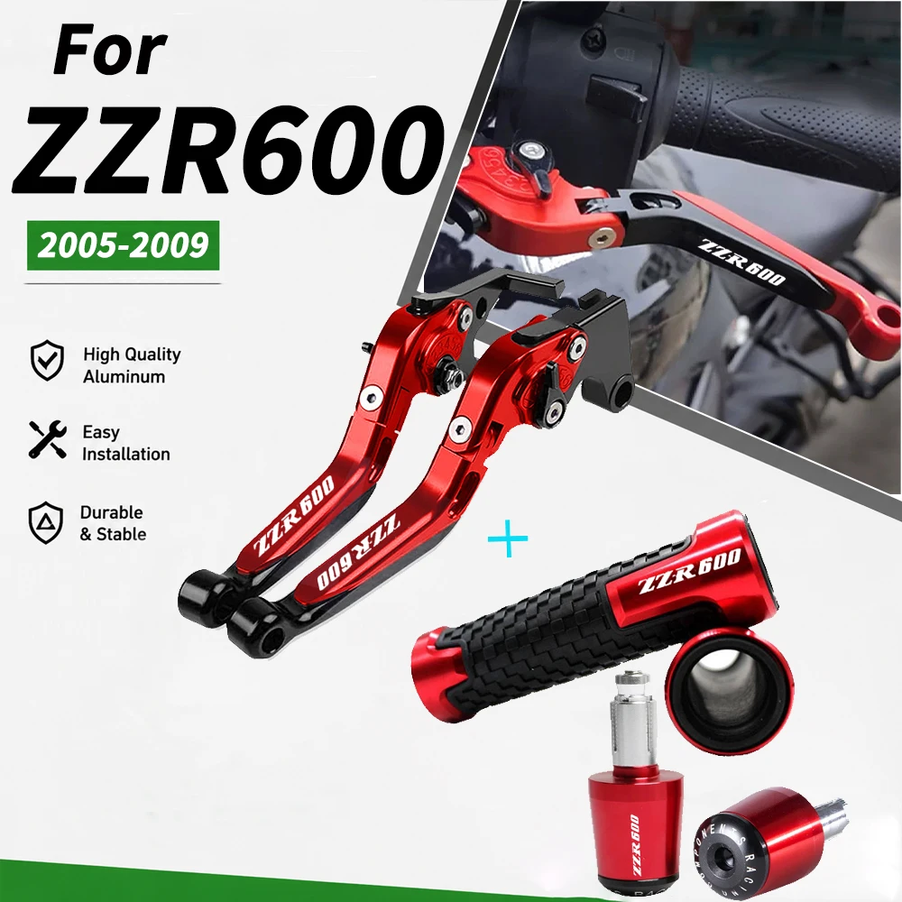 Motorcycle CNC Alumiunm Adjustable Brake Clutch Levers Handle Handlebar Grips Ends For ZZR600 ZZR 600 ZZR-600 2005-2009