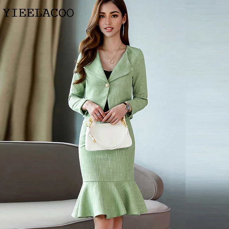 

GreenTweed jacket + skirt suit Elegant spring / autumn women's jacket Business ladies 2 piece skirt suit