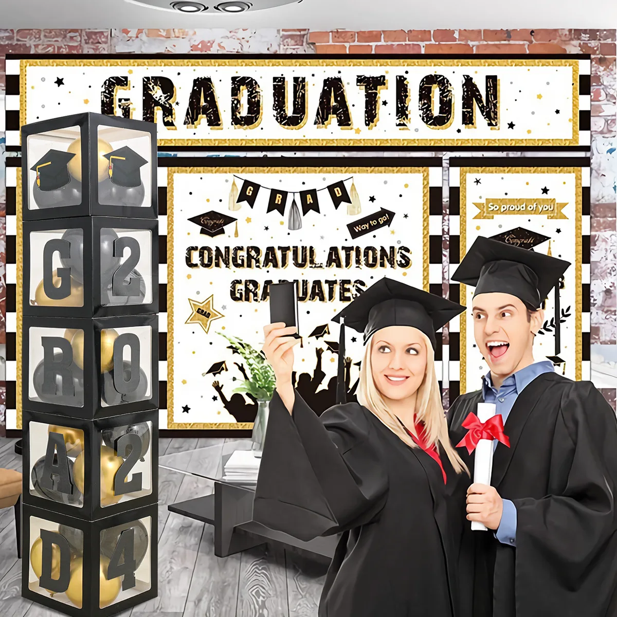 Graduation Party Theme Decor Transparent Letter Box Balloons Boxes GRAD 2024 New Congratulation Graduation Party Decorations