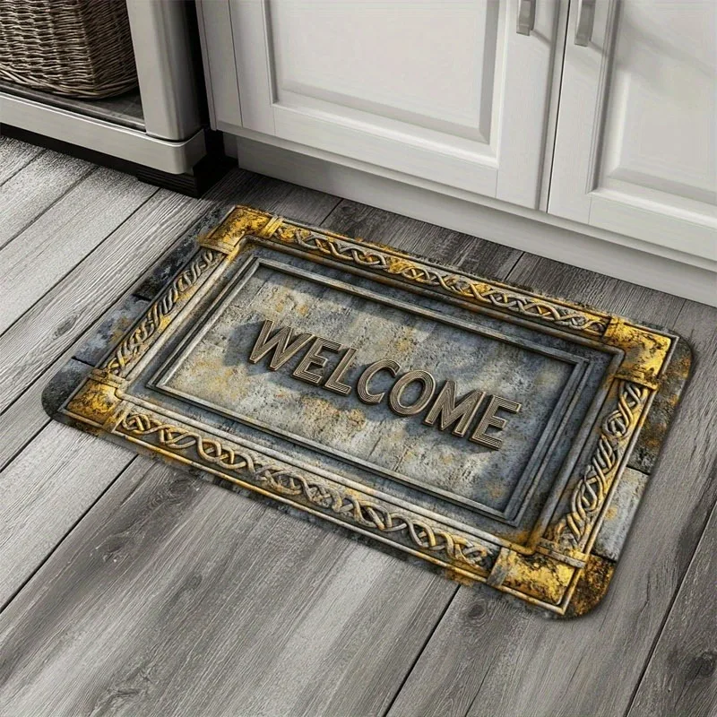 

1PC Welcome pattern Kitchen Rug Non-Slip Door Mat Pop design Bathroom Rug Bath Mat Carpet for Home Sink Laundry ecoreeree