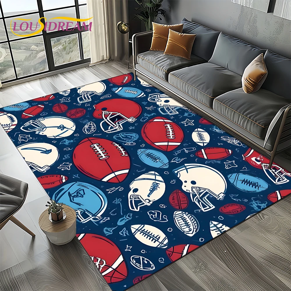 2025 Rugby Field Rugby American Football Cartoon Rug for Living Room Bedroom Home Sofa Decoration,Area Rug Non-slip Floor Mat