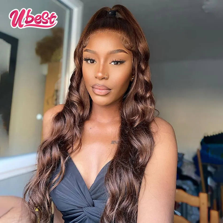 

Ubest Chocolate Brown Colored Lace Front Human Hair Wigs For Women Transparent Body Wave 13x6 Lace Frontal Wig Pre Plucked