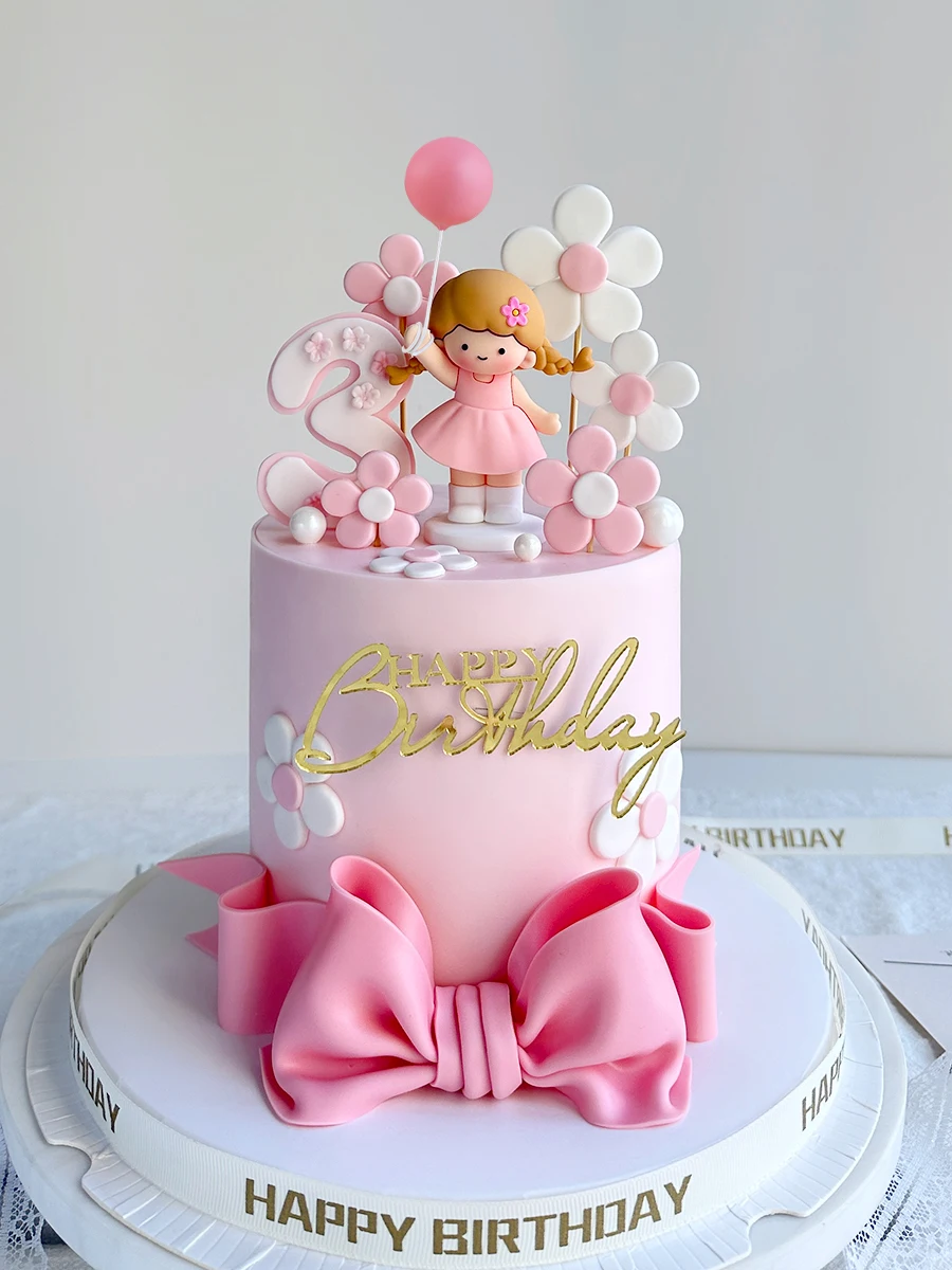 New Princess Happy Birthday Cake Decoration Party Girl Beauty Flower Cake Toppers for One Year Old Baby Shower Party Decor