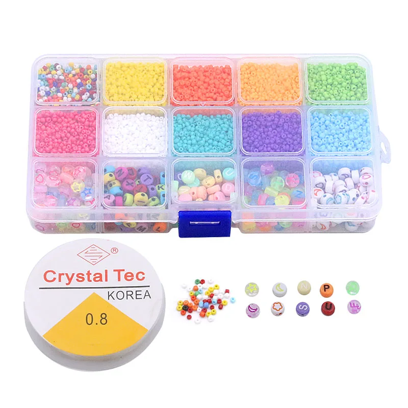 1 Box Christmas Soft Pottery Glass Seed Beads Started Kit Small Craft Beads With Tool  For DIY Bracelet Jewelry Making Supplies