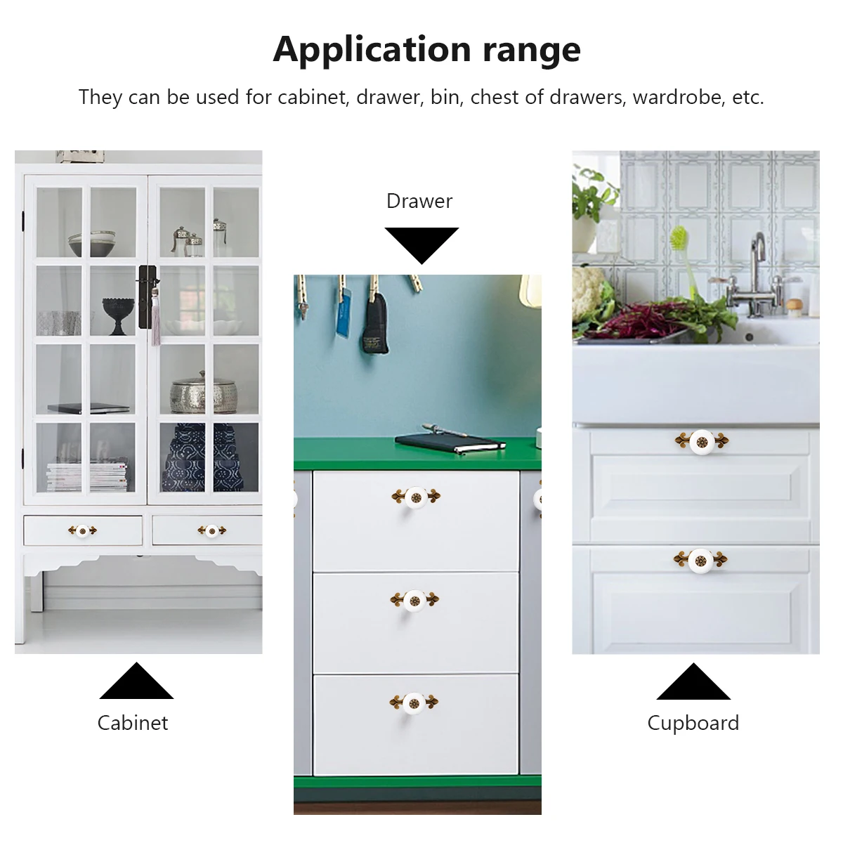 

2Pcs Zinc Alloy Cabinet Pull Bar Ceramic Drawer Knob Furniture Handle Black White Durable for Wardrobe Drawers Bathroom Storage