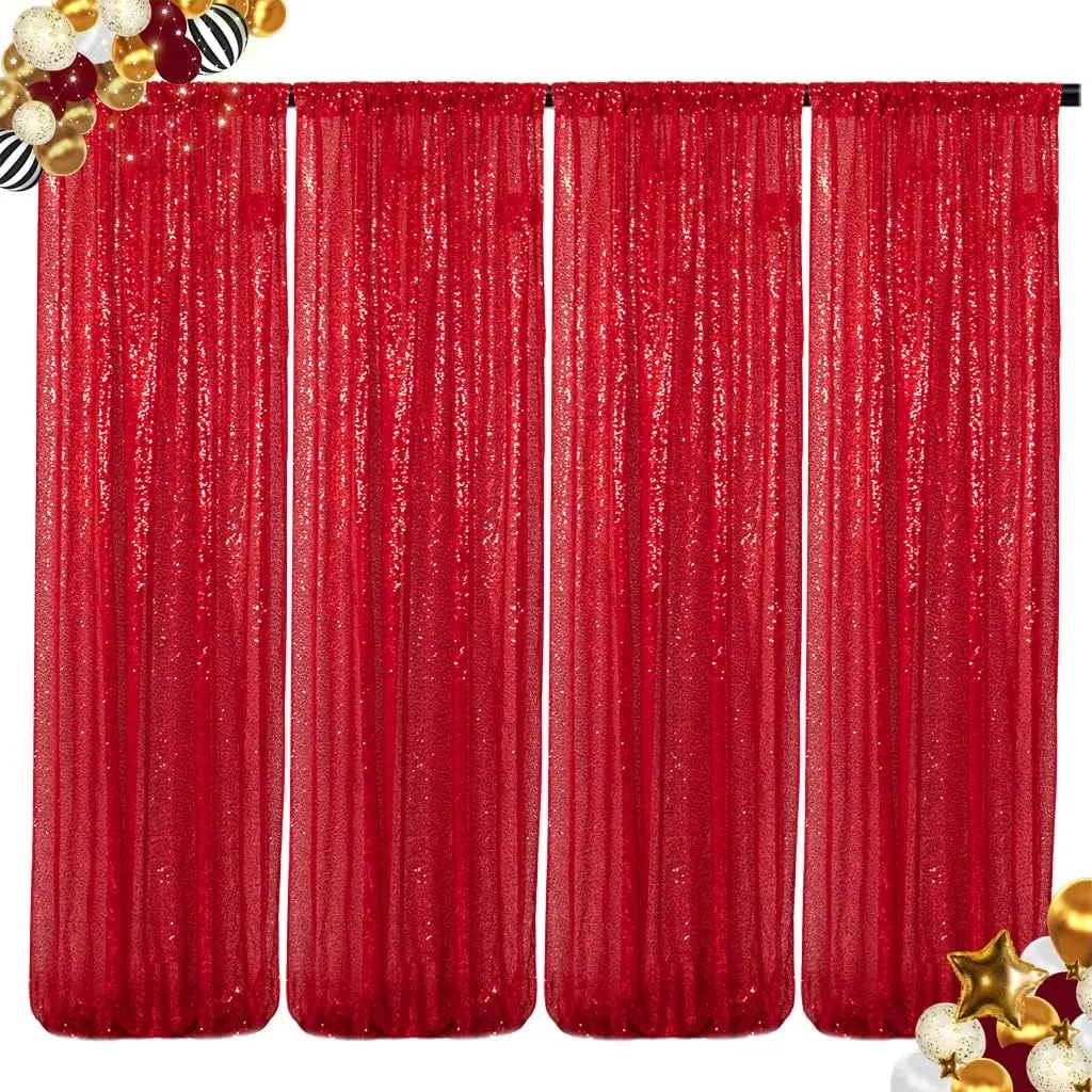 

Red Sequin Backdrop Curtains 4 Panels 2FTx8FT Wedding Photo Backdrop Glitter Birthday Bridal Party Curtains Sparkle Background D