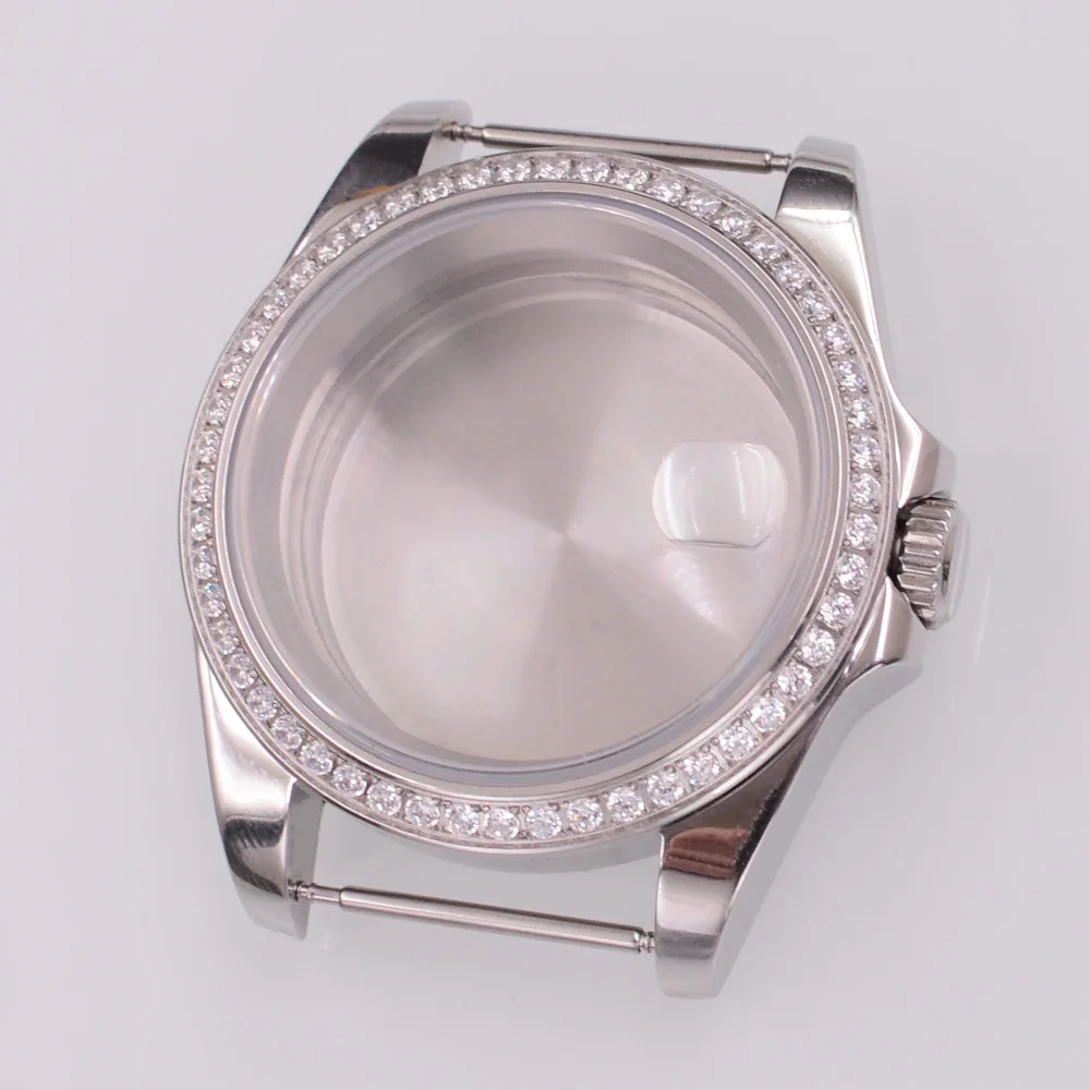 

40MM Pig mouth Silver Sapphire Glass Watch Case Fit NH34 NH35 NH36 PT5000 ETA2824 ST2130 Movement