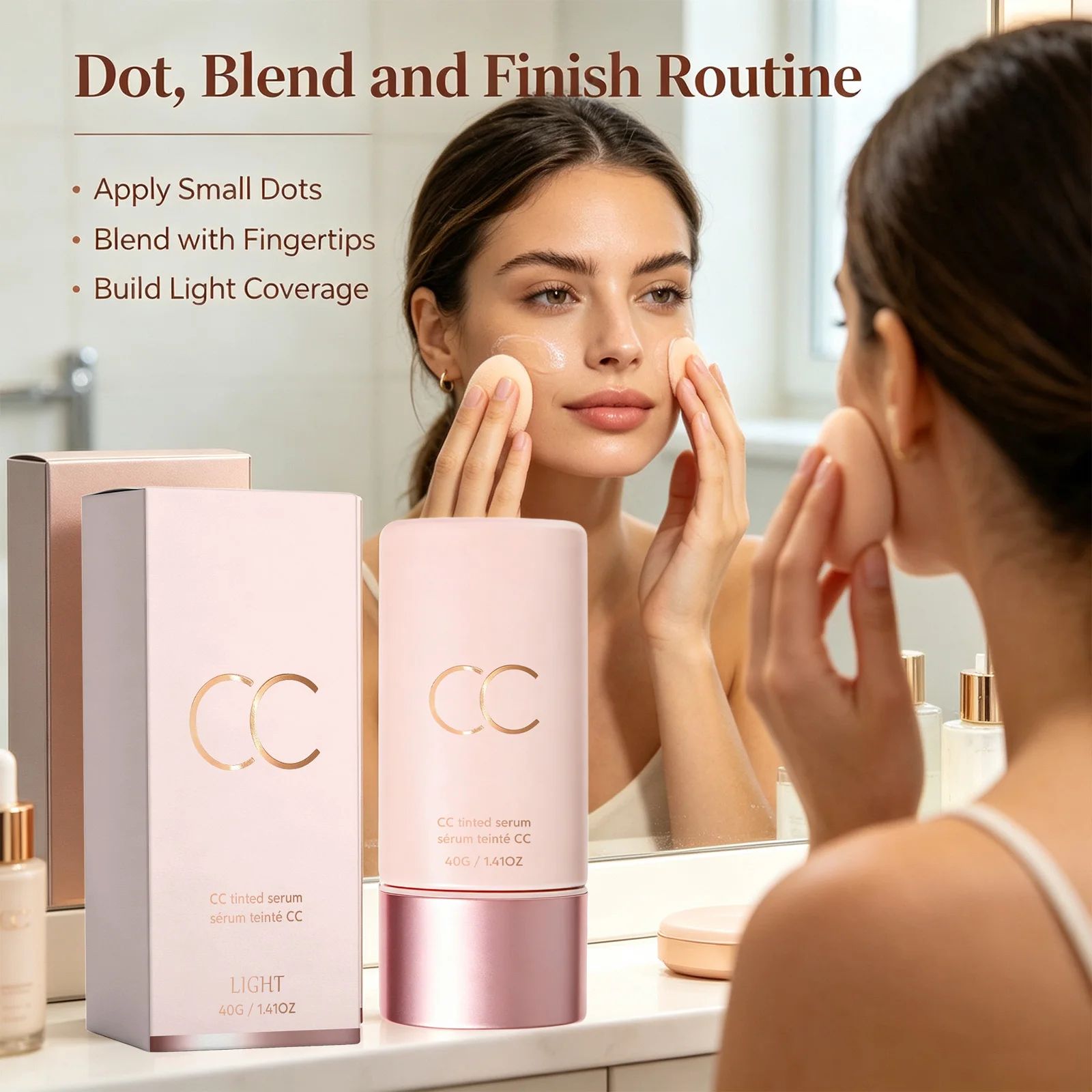 CC Tinted Serum Even Skin Tone Conceals Dullness & Redness Improves Dry Skin Non‑caking Lightweight Natural Tinted Moisturizer