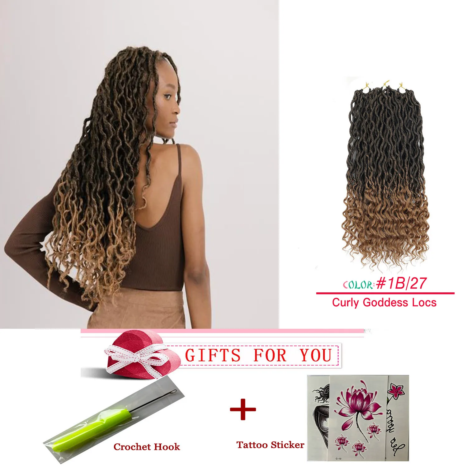 Synthetic Crochet Braids Hair Passion Twist River Goddess  Braiding Hair Extension Ombre Brown Faux Locs With Curly Hair