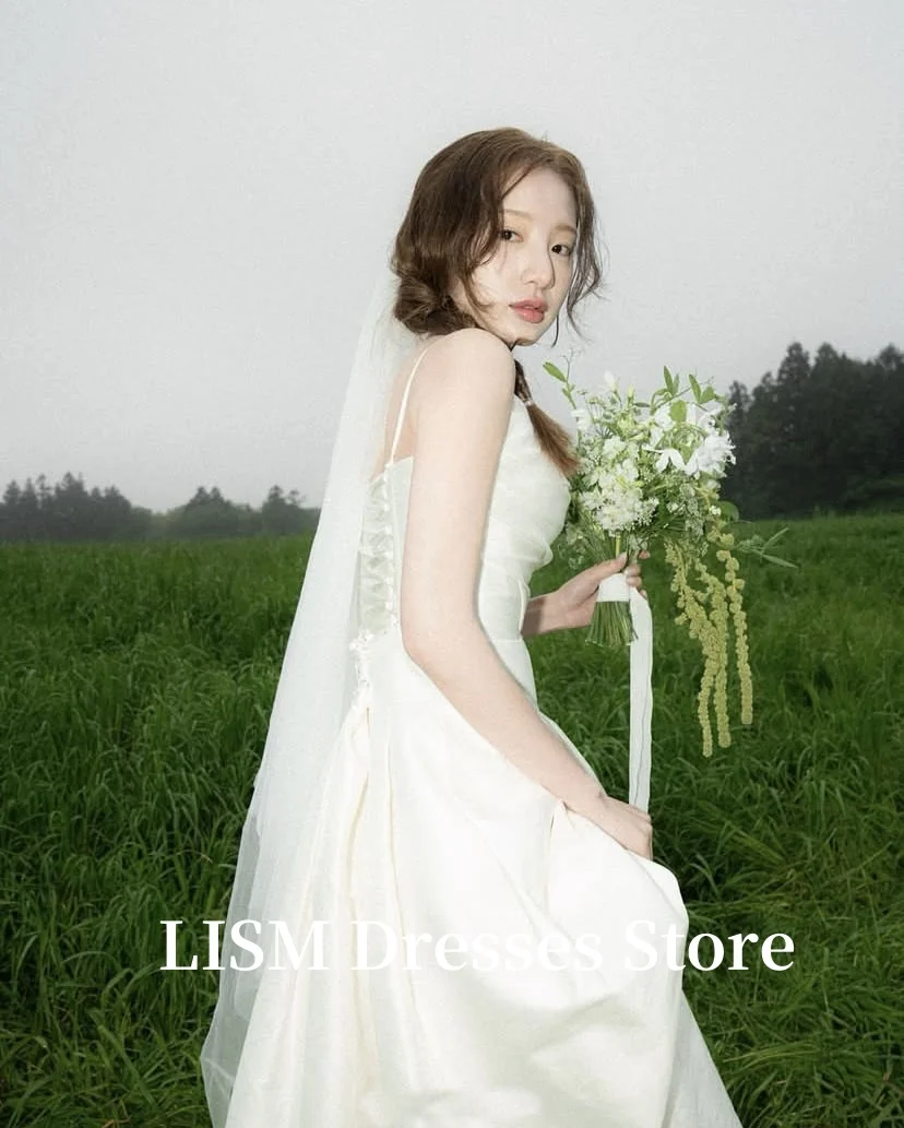LISM Strapless A-Line Korea Wedding Dresses Photo Shoot Soft Satin Floor Length Elegant Evening Gowns웨딩드레스 Customized Corsets