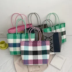 2022 Handmade Weaving Bag Vegetable Basket Shopper Large Capacity Fashion Color Clash Tote Women's Bag Beach Bag Shoulder Bag