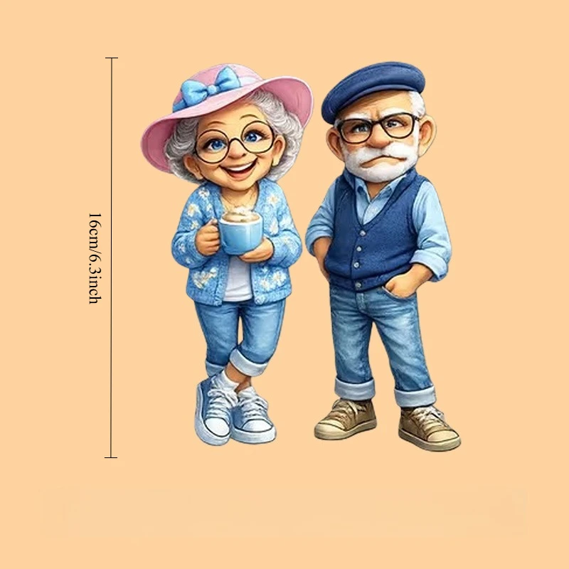 1Pc Stylish Elderly Couple Warm Companion Waterproof Sticker for Car,Computer,Cup,Phone,Motorcycle,Window,Wall Decor