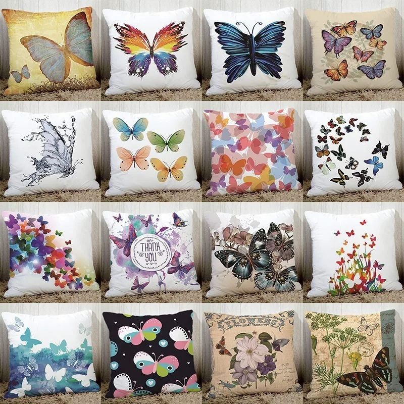 Cozy couch cushion cover butterfly printed 45x45cm home decorative pillows polyester peach fiber pillowcase seat back cushions