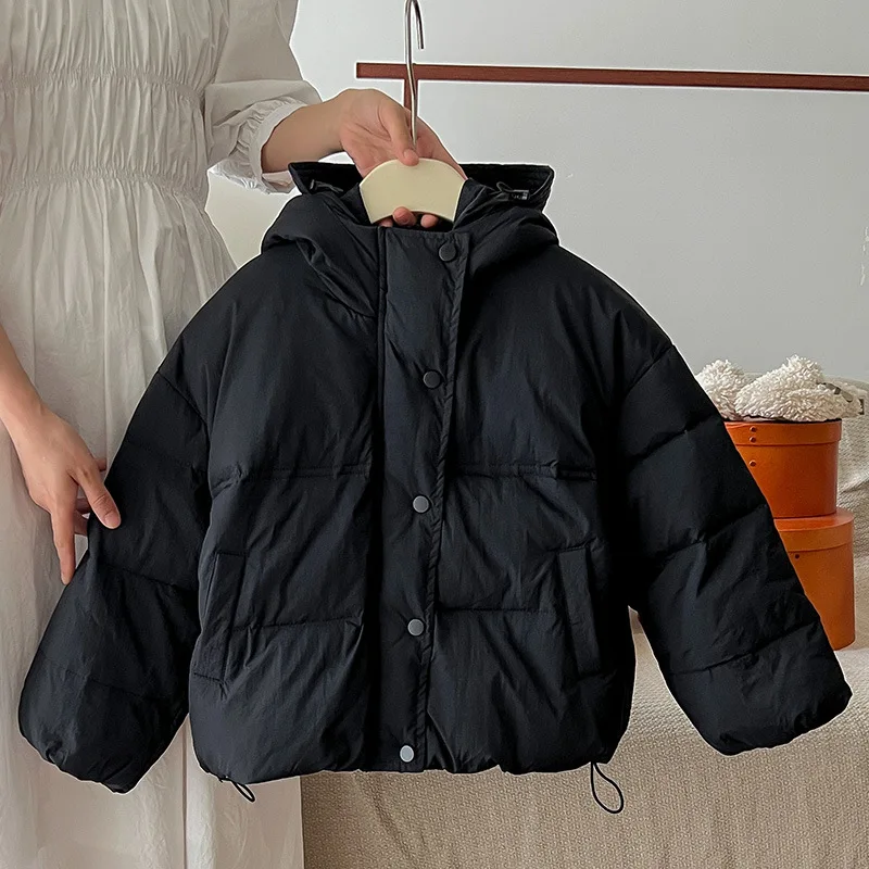 Children\'s cotton jacket 2024 winter new plush and thickened down jacket for boys and girls solid color hooded bread jacket coat