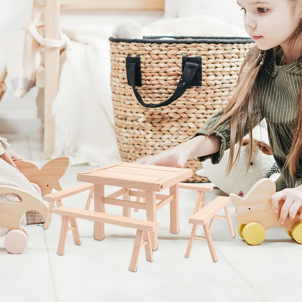 

2Sets Wooden Furniture Assembly Puzzle Chinese Style Table Stool Set Smooth Hard Wood Crafted Realistic Mini House Decor Photo