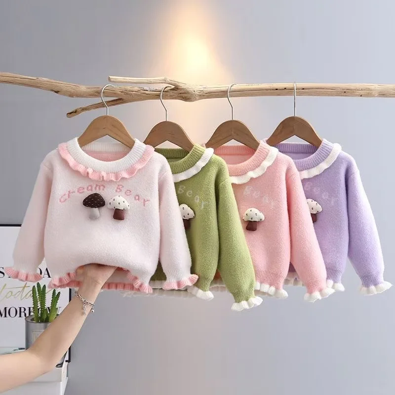 Children Girl SweaterAutumn Winter Cotton Baby Girl Bottom Tops Thicken Warm Long Sleeve Kid Girl Pullover Girl's Sweaters