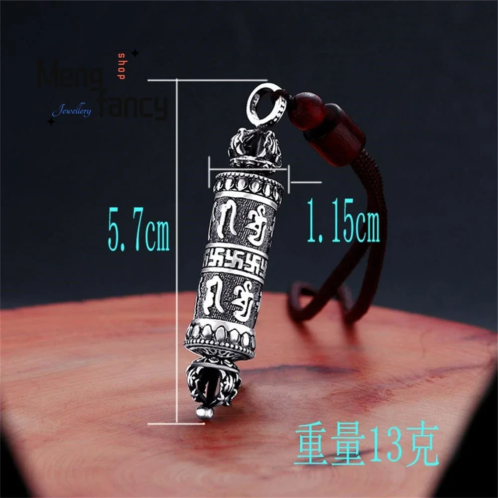 

S990 Sterling Silver Vintage Vajra Mortar and Pestle Fluting Mantra Pendant Buddhist Personality Exquisite Fashion Fine Jewelry