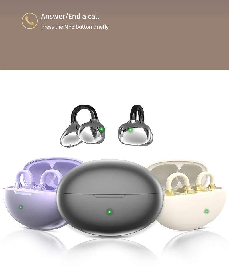 

Настоящие улучшенные беспроводные наушники-клипсы, открытые беспроводные Bluetooth 5.4 наушники с микрофоном, функцией шумоподавления (ENC) для звонков, водонепроницаемые, спортивные наушники.