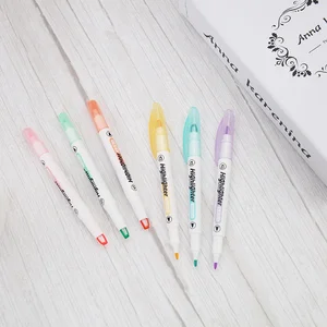 6 색상/세트 독특한 창문 팁 형광펜 펜 더블 헤드 파스텔 컬러 미드 라인 하이 라이터 마커 스쿨 문구 용품 10 최고의 판매 미니 하이 라이터 - №4