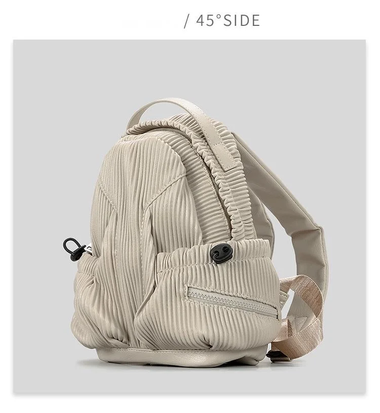 Designer Leather Backpack For Women Soft Pleated Casual Bag_voghion.com