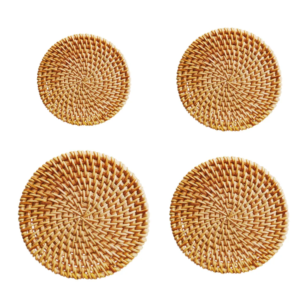 

4Pcs Rattan Woven Cup Mat Natural Handmade Heat Resistant Tea Ceremony Bowl Cushion Multi-Function Pot Holder Coaster Rustic