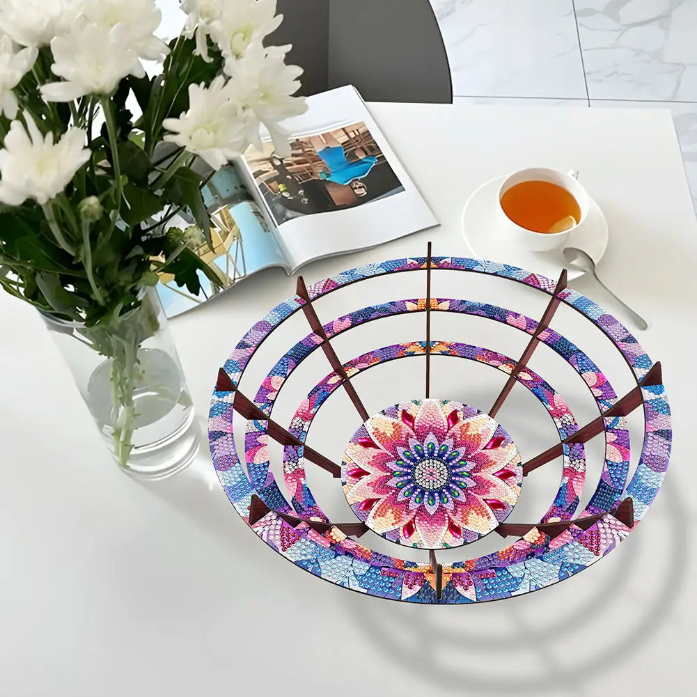 

Flower Diamond Painting Wooden Serving Tray Decorative Diamond Art Tableware Manager Tray Good for Parties Or Bed Food Tray