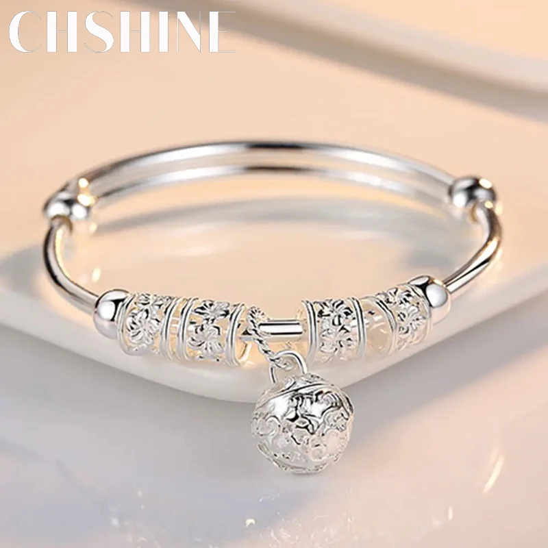 

Fine 925 Sterling Silver hollow Bells ball bangles adjustable Bracelets for Women Fashion Holiday gifts Party wedding Jewelry