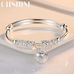 Fine 925 Sterling Silver hollow Bells ball bangles adjustable Bracelets for Women Fashion Holiday gifts Party wedding Jewelry