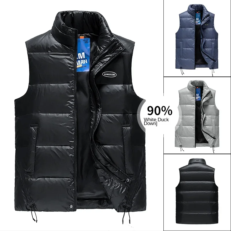 

Теплое пальто на утином пуху, уличное пальто с воротником-стойкой, повседневная мужская куртка без рукавов, зимний стеганый жилет, мужская одежда, новый модный толстый жилет