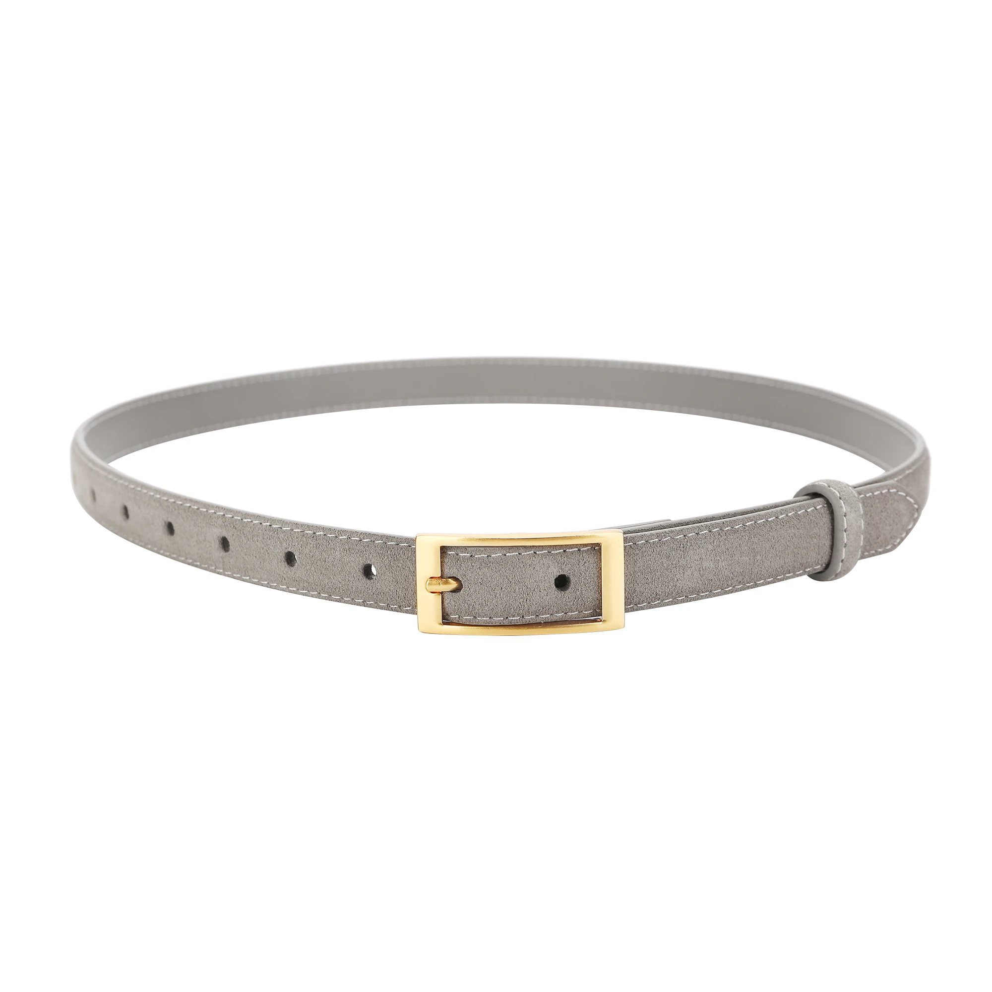 Luxuriöser Wildleder-Rindsledergürtel für Damen, Schmaler Ledergürtel für Kleider, Jeans und Hosen mit Goldener Quadratschnalle – Detail 9