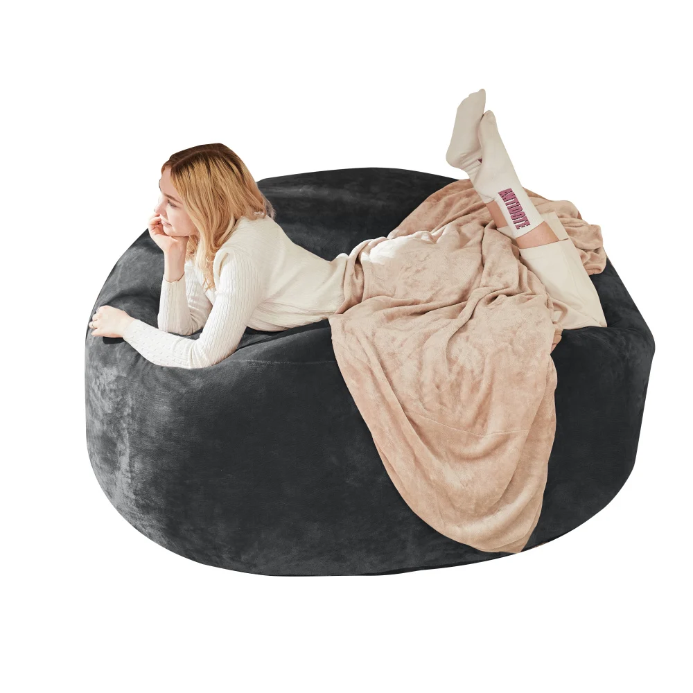 

5FT Memory Foam Bean Bag Chair: Removable Flannel Cover, Adult/Teen Round Sofa for Living Room, Bedroom, Dorm