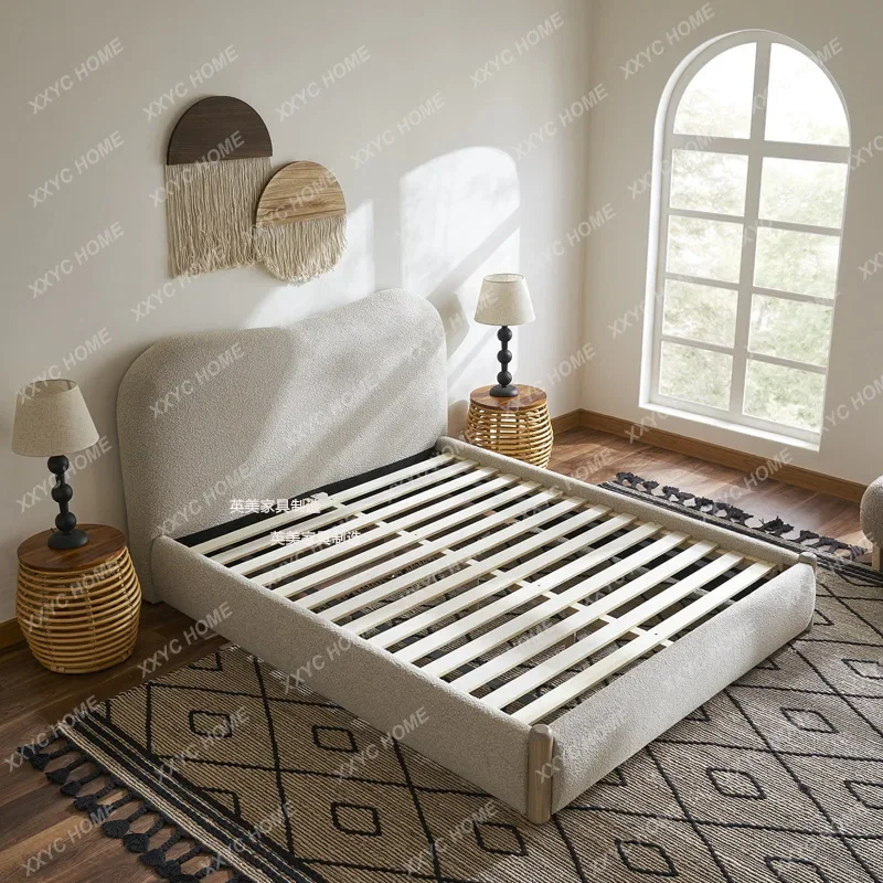 MY lamb wool cream wind bedroom 1.8 meters fabric bed master bedroom simple double bed
