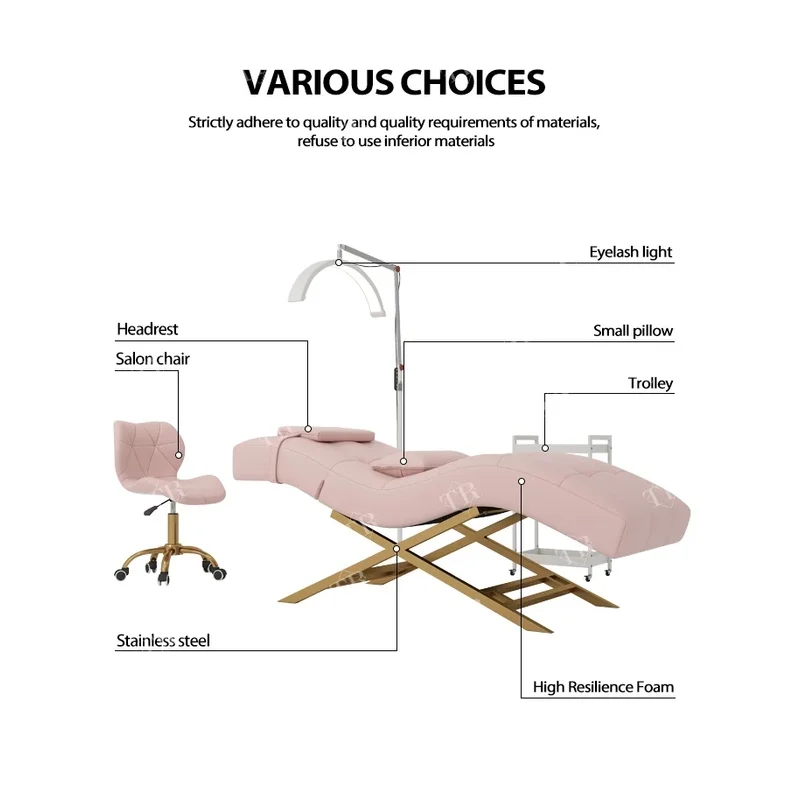 Turri Full Set Curved Pink Lash Eyelash Eyebrow Bed Lashistas Aesthetic Lounger Recliner Stretcher Facial Beauty Salon Bed
