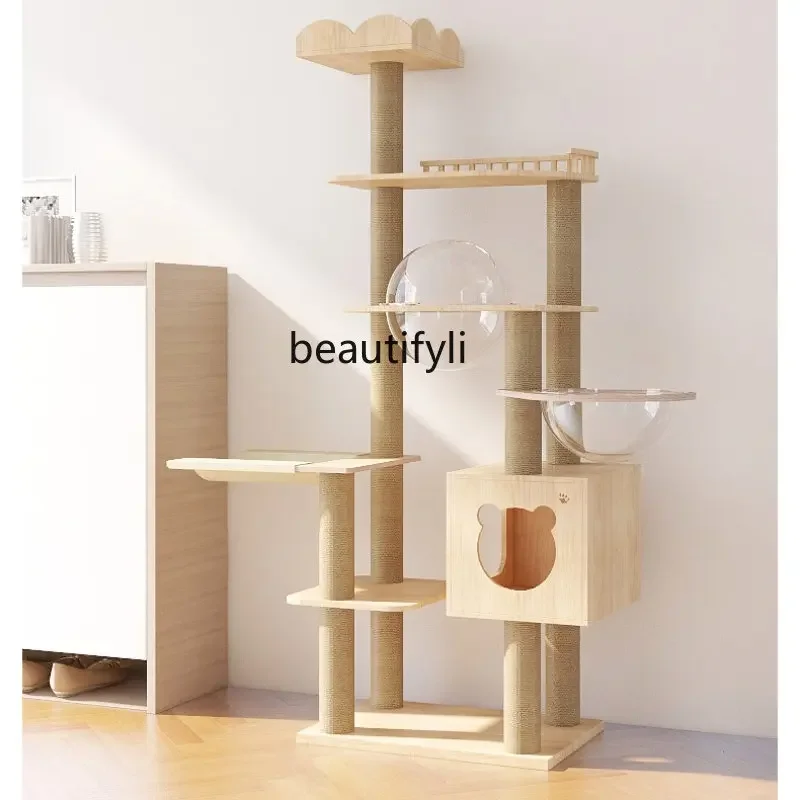 

Cat Climbing Frame Nest Tree Integrated Solid Wood Scratching Post Space Capsule Jumping Platform Tower Villa