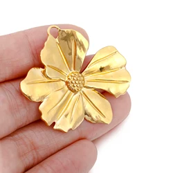 3pcs Stainless Steel Three Dimensional Flower Charms Daisies Plant Pendant For Jewelry Making Gold Color Diy Earrings Necklace