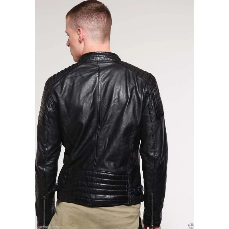 Men's Smooth Leather Jacket Rider Black Leather Fashion Jacket Fashionable Trend