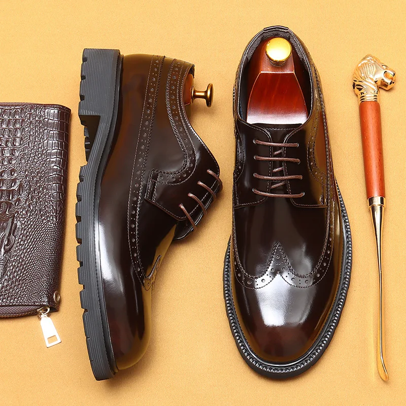 

Men'S Genuine Leather Vintage High Quality Shoes Luxury Wedding Formal Dress Classic Elegant Italian Black Shoe