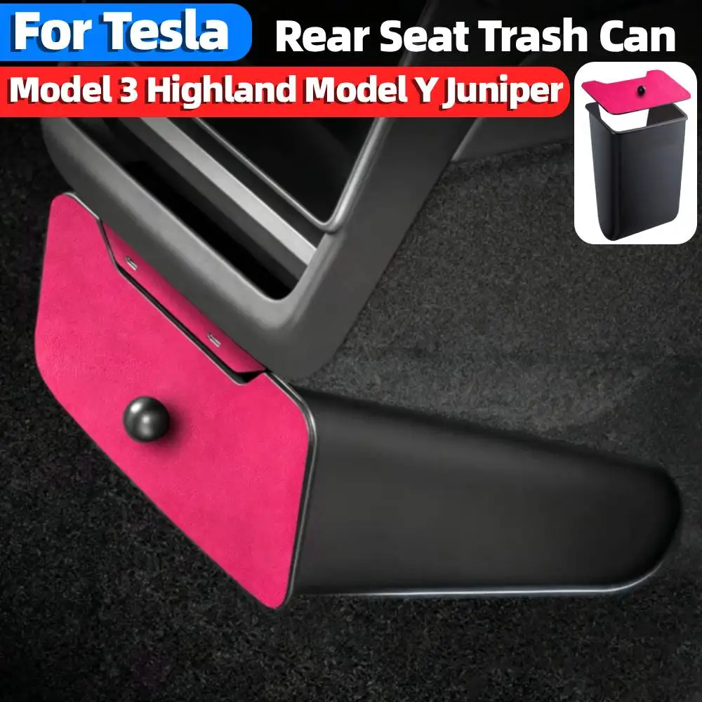 Car Rear Seat Trash Can Backseat Storage Box Magnetic Suction Garbage Bin with Lid for Tesla Model 3 Highland Model Y Juniper