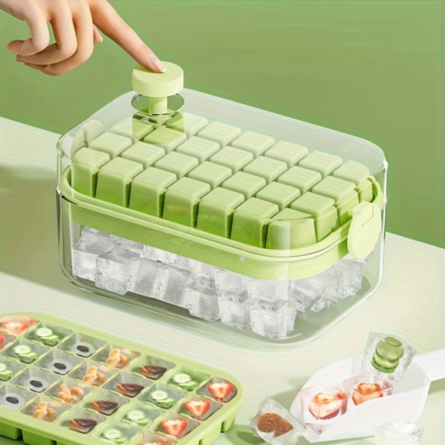 28-Count Ice Cube Tray Set with  Bin and Scoop - BPA-Free Plastic Lidded Ice Molds for Freezer, No-Spill Removable Mini Trays fo