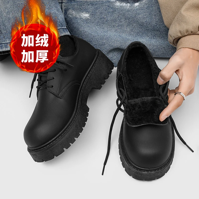 

2025 New Mens Chunky Derby Work Boots Retro Lace-Up Suede Shoes Thick Sole Breathable Low-Top Industrial Casual Footwear for Men