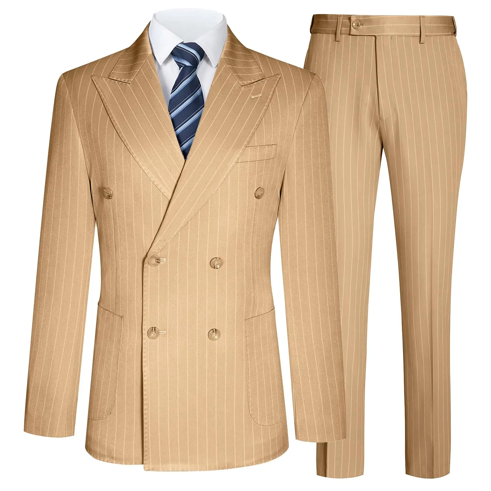 

Grey Striped Mens Suits Double Breasted For Wedding Custom Made For Man Costume Groom 2-Pieces Tuxedos Best Man Blazer Pants