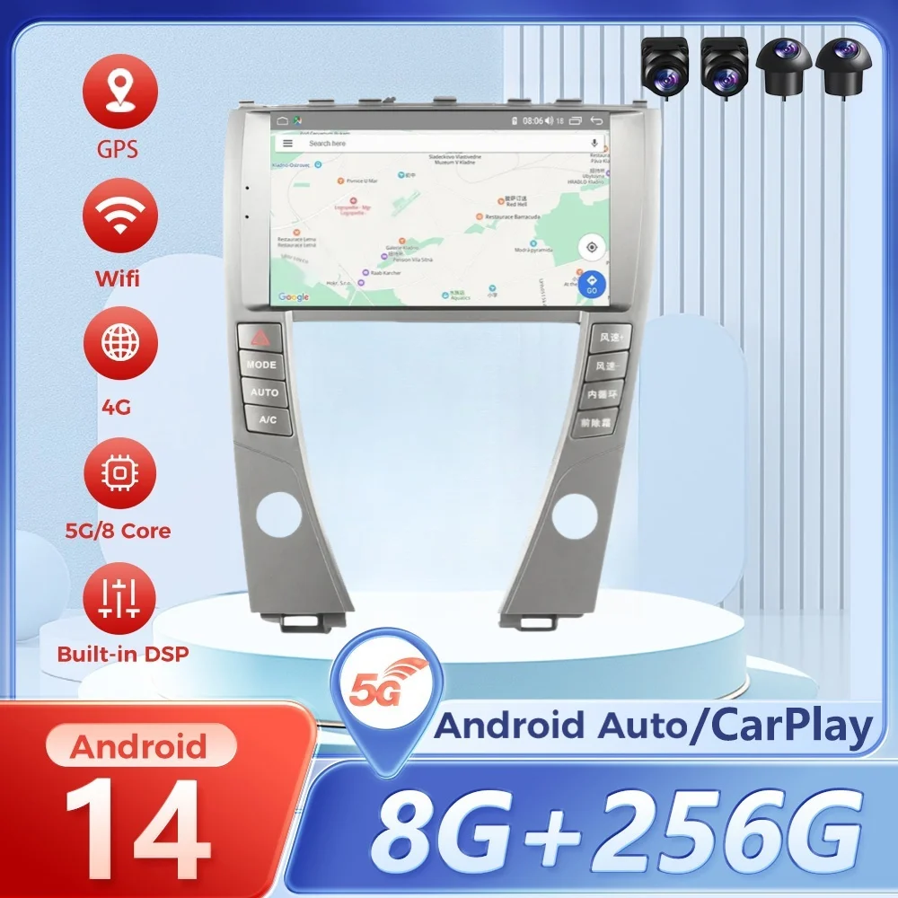 

9-дюймовый Android14 для Lexus ES 2006-2012, автомобильный радиоплеер, сенсорный экран, GPS-навигация, автомобильный мультимедийный плеер, головное устройство