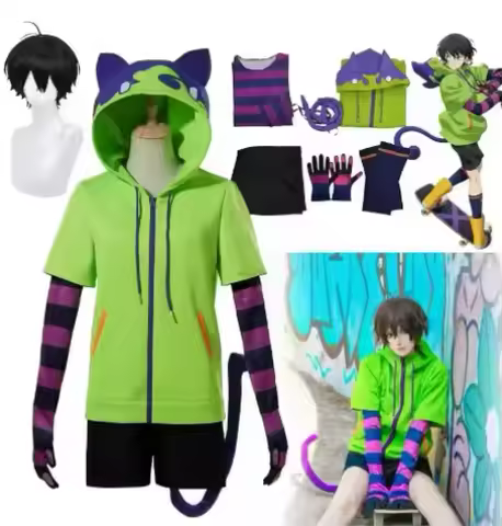 Anime Chinen Miya Cosplay Costume SK8 The Infinity Cosplay Uniform Halloween Party Adult Sport Outfit Hoodie Tail Gloves Wig