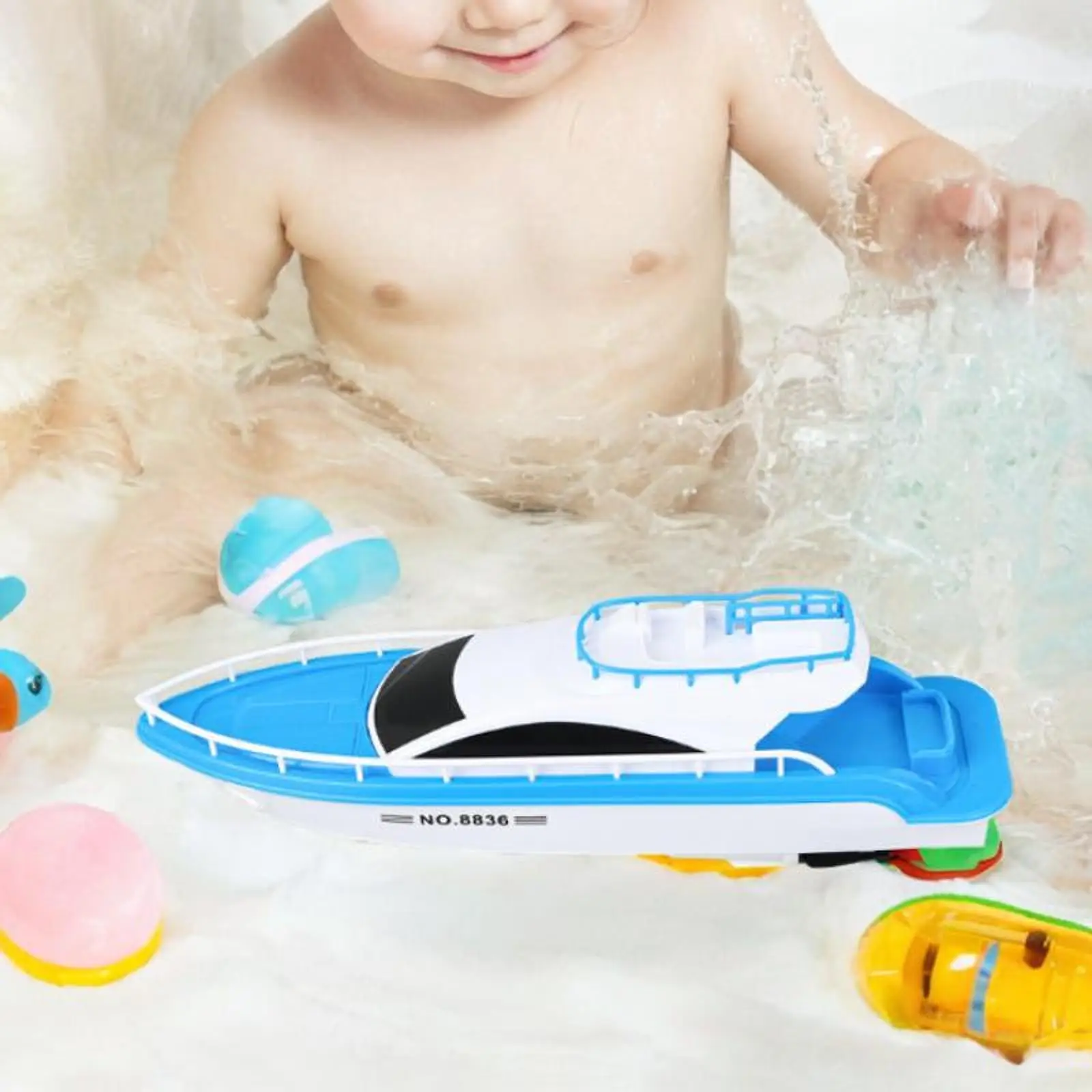 لعبة القارب السريع الكهربائية لعبة الماء لعبة قارب الحمام للأطفال الأولاد والبنات باللون الأبيض