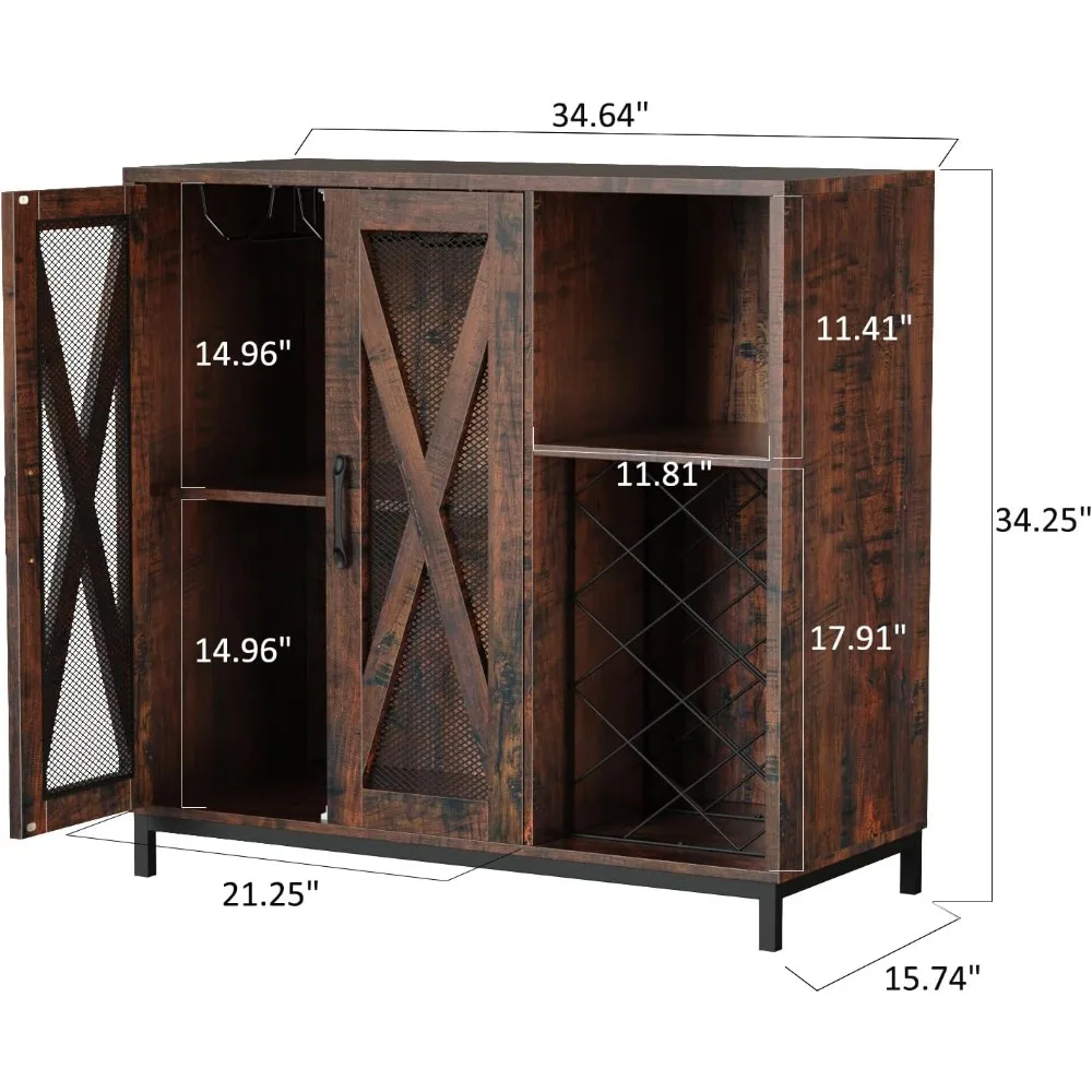 Armoire de bar à vin, armoire de café-bar avec 2 portes et étagère, porte-verre, armoire de rangement d'accent, buffet de planche, salle à manger