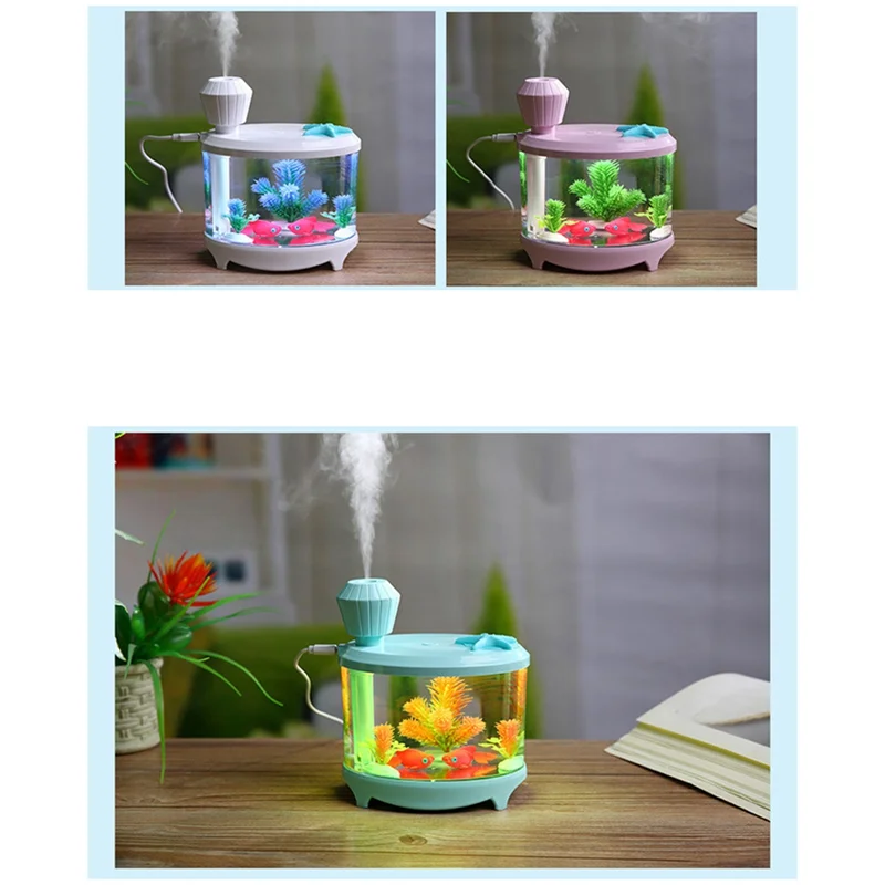 Creative Fish Tank Air Humidifier Diffuser Colorful Night Light DC5V USB Mini Mist Maker 460ML Water Diffuser White